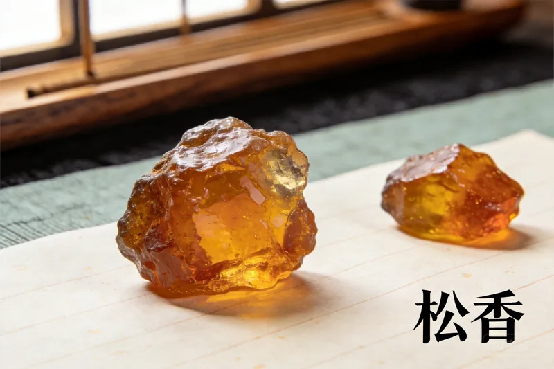 Hardened amber pine resin chunks on a small dish.