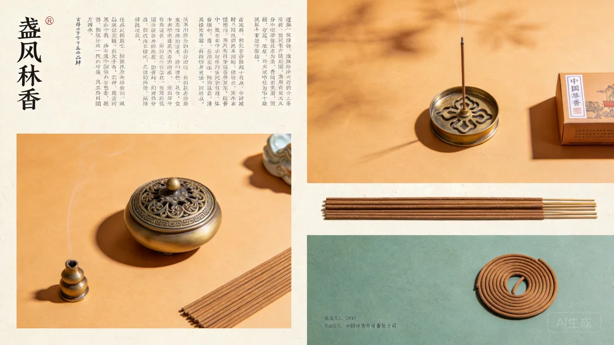Flat-lay collage of incense objects representing different Asian incense traditions on warm rice paper